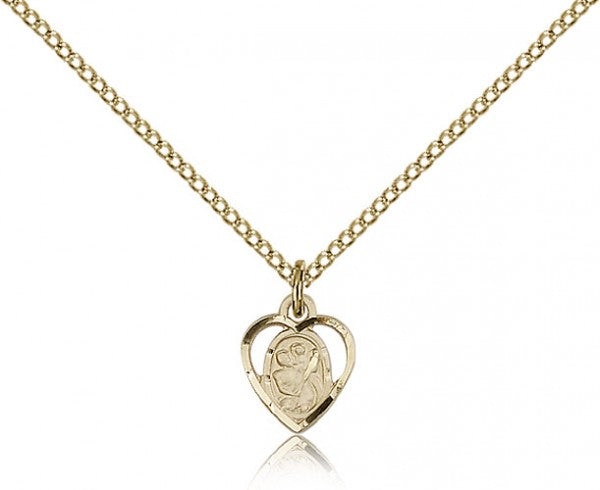 Very Small Open-Cut Heart Shaped St. Christopher Necklace