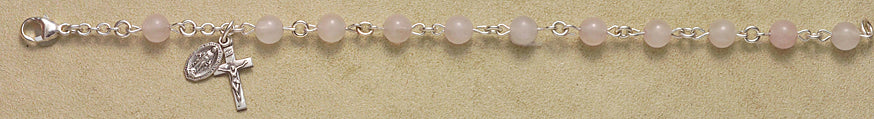 Rosary Bracelet - Sterling Silver with Rose Quartz Beads