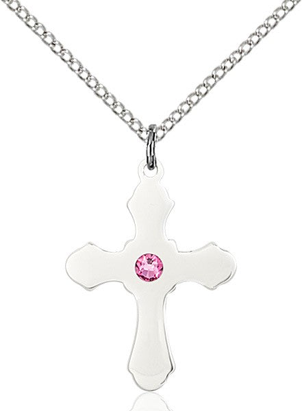 Medium High Polished Soft Edge Cross Pendant with Birthstone Options