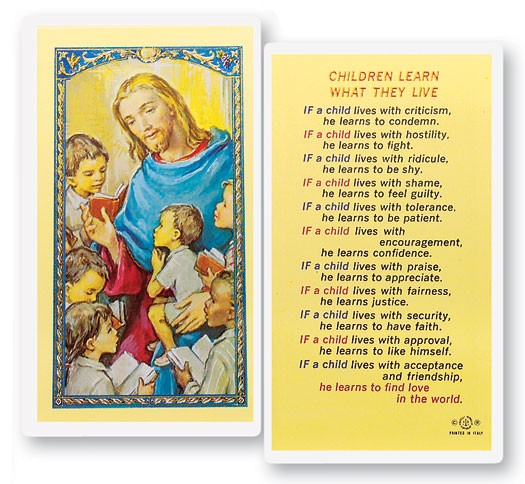Children Learn What They Live Laminated Prayer Card
