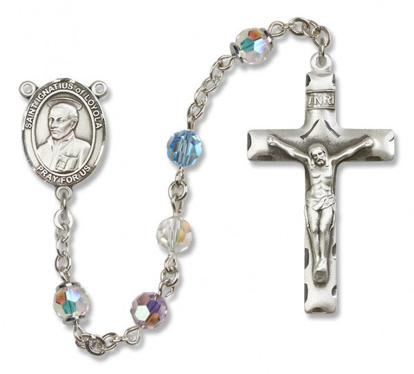 St. Ignatius of Loyola Sterling Silver Heirloom Rosary Squared Crucifix