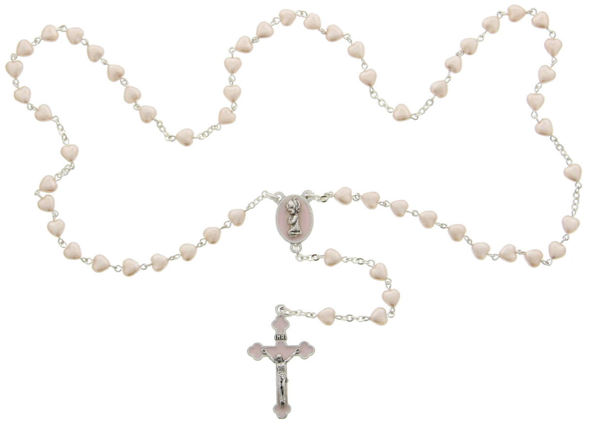 Heart Shaped Pink Glass Bead Baby Rosary