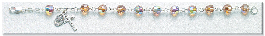 Rosary Bracelet - Sterling Silver with 7mm Colorado Topaz Swarovski Beads