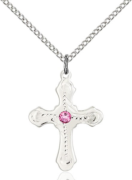 Cross Pendant with Dotted Etching with Birthstone Options for Youth