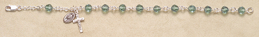 Rosary Bracelet - Sterling Silver with Erinite Swarovski Beads
