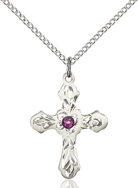 Medium Floral and Petal Cross Pendant with Birthstone Options