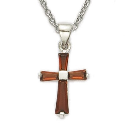 Birthstone Baguette Cross Necklace for Youth