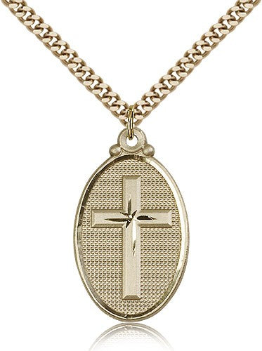 Raised Cross on Oval Pendant