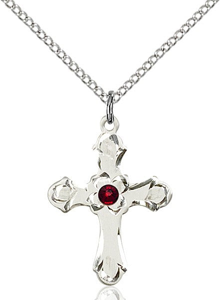 Medium Budded Cross Pendant with Etched Border Birthstone Options