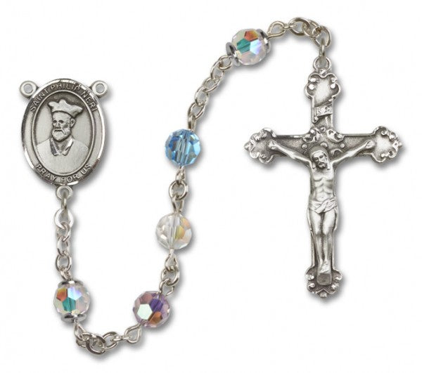 St. Philip Neri Sterling Silver Heirloom Rosary Fancy Crucifix