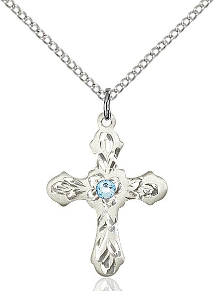Medium Floral and Petal Cross Pendant with Birthstone Options