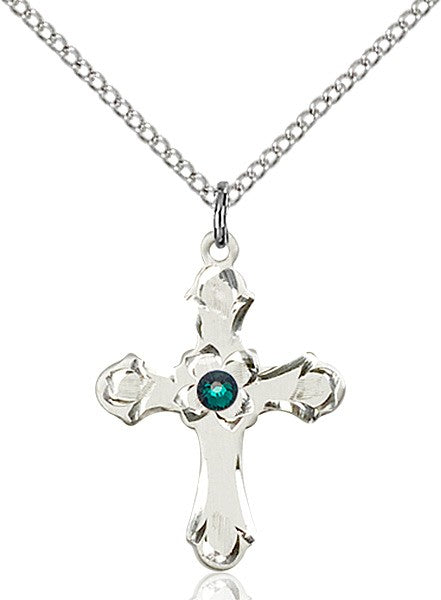 Medium Budded Cross Pendant with Etched Border Birthstone Options