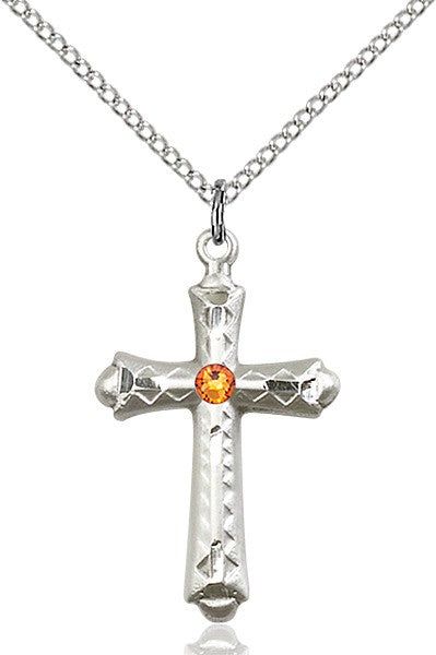 Matte Cross Pendant with Diamond Etching Birthstone Options