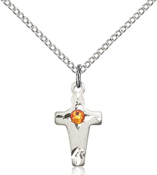 Square Edge Child's Cross Pendant with Birthstone Options