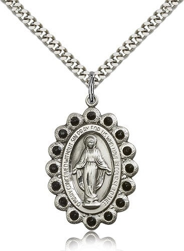 Black Crystal Miraculous Medal Necklace