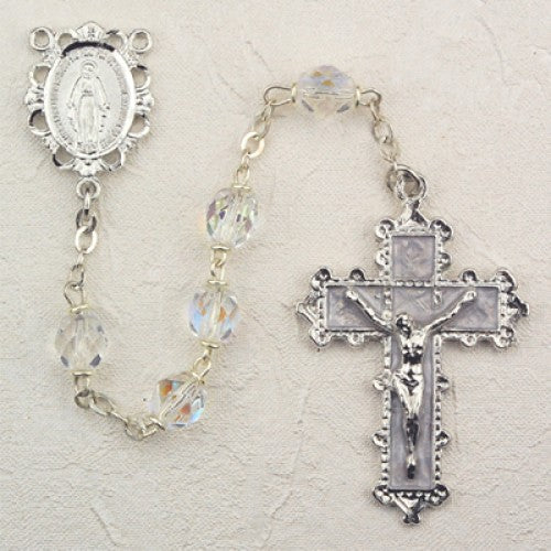 April Birthstone Rosary (Crystal) - Rhodium Plated