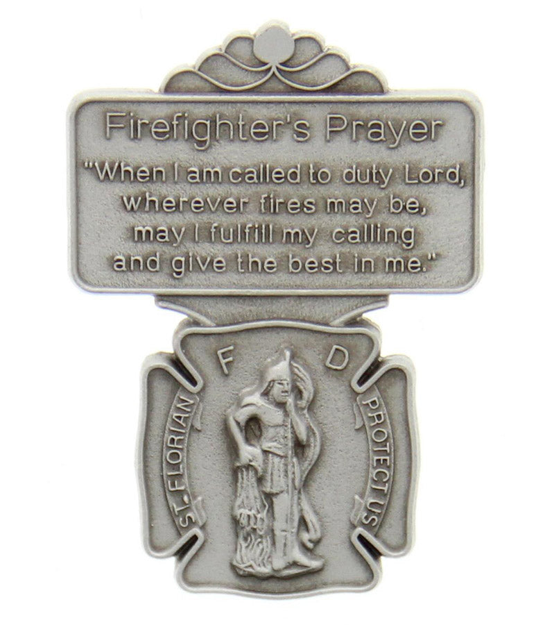 St. Florian Firefighter Prayer Visor Clip, Pewter - 2 1/8'H