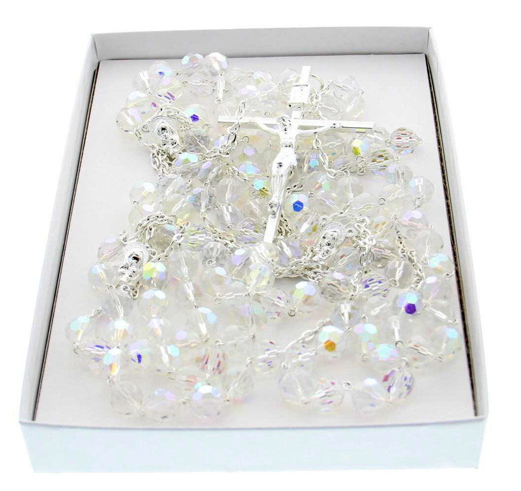 Crystal Lasso Wedding Rosary with Silver-tone Accents