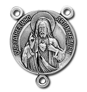 Round Sterling Silver Sacred Heart Rosary Centerpiece