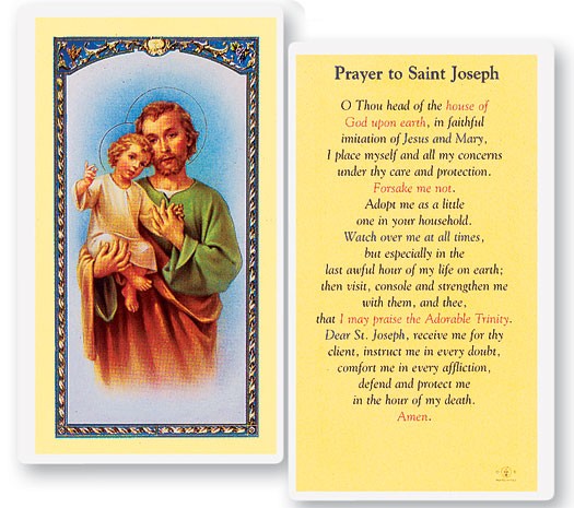 Prayer To St. Joseph Laminated Prayer Card
