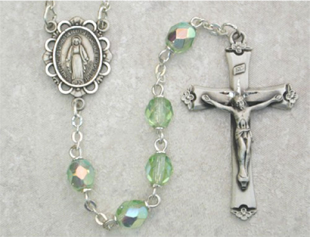 August Birthstone Rosary (Peridot) - Sterling Silver