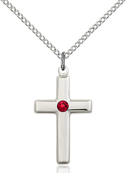 Simple Cross Pendant with Birthstone Options for Youth