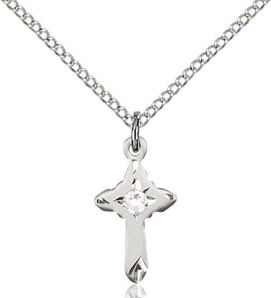 Child's Pointed Edge Cross Pendant with Birthstone Options