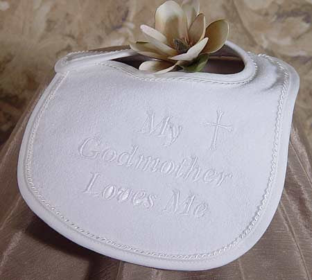 Terry Velour 'My Godmother Loves Me' Baptism Bib