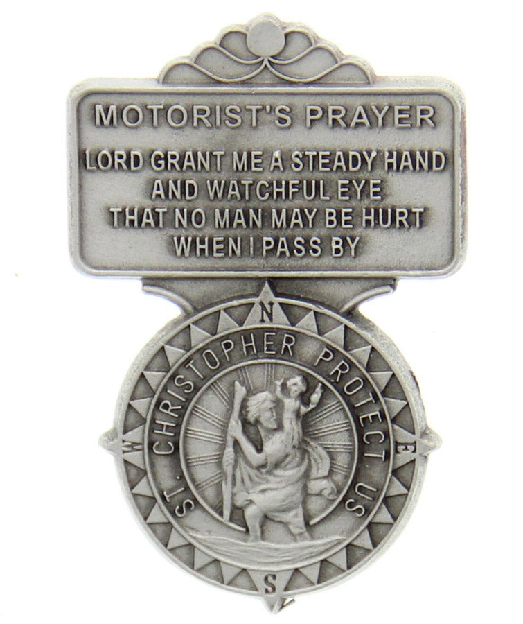 St. Christopher Motorist's Prayer Visor Clip, Pewter, 2 1/2" H
