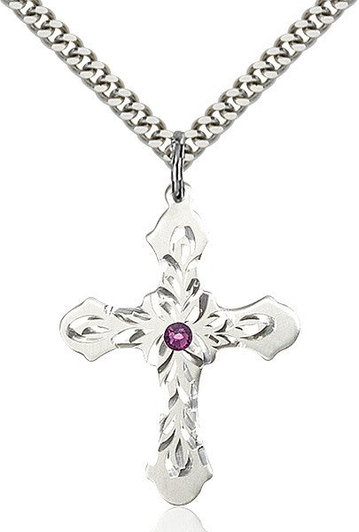 Floral and Petal Cross Pendant with Birthstone Options
