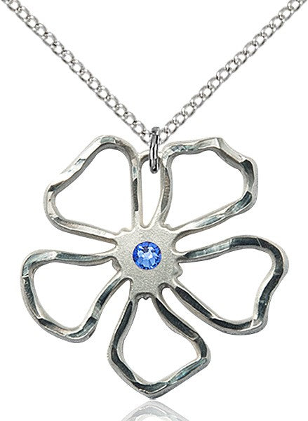 Five Petal Flower Pendant with Birthstone Center