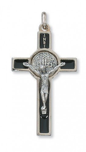 St. Benedict Black and Silver Corpus Crucifix Pendant - 2" H