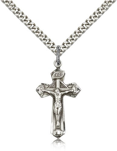 Point Tip Geometric Crucifix Pendant | Sterling Silver & 14K Gold