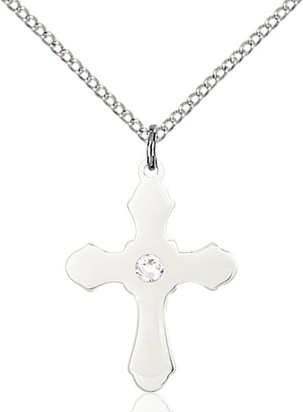 Medium High Polished Soft Edge Cross Pendant with Birthstone Options