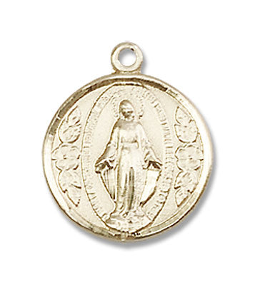 Petite Miraculous Medal with Floral Leaf Accents Necklace