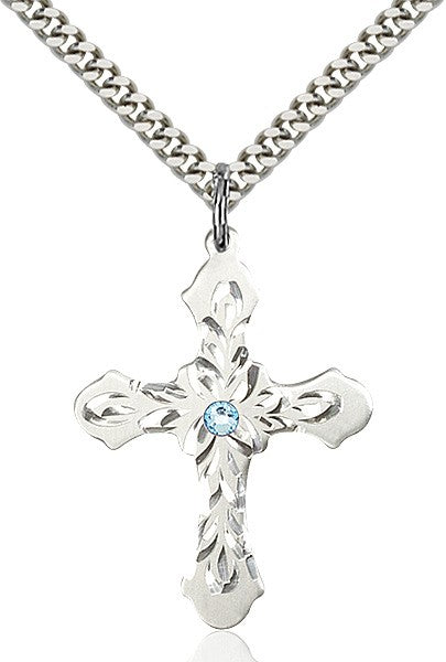 Floral and Petal Cross Pendant with Birthstone Options