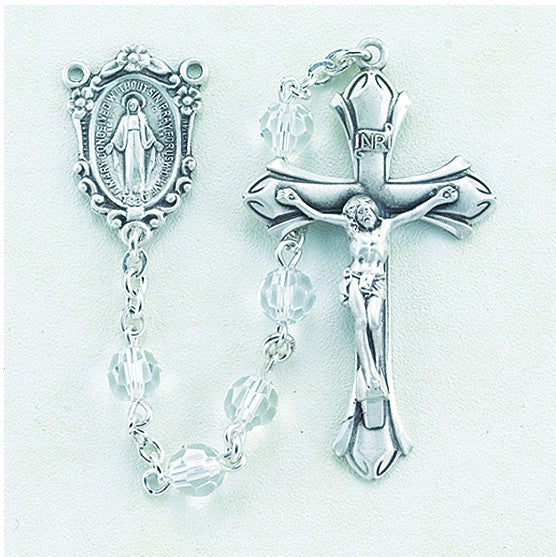 6mm Crystal Swarovski Bead Rosary in Sterling Silver