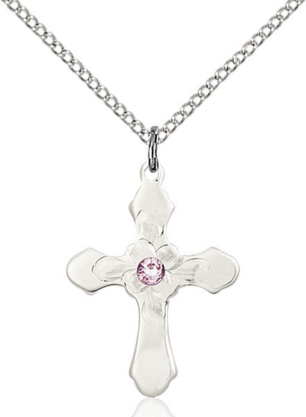 Floral Center Youth Cross Pendant with Birthstone Options