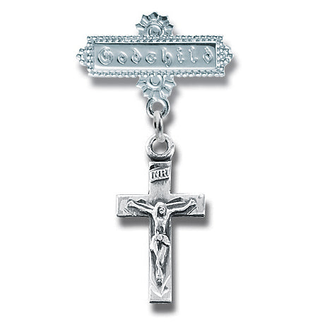 Godchild Baby Pin with Sterling Silver Crucifix Pendant
