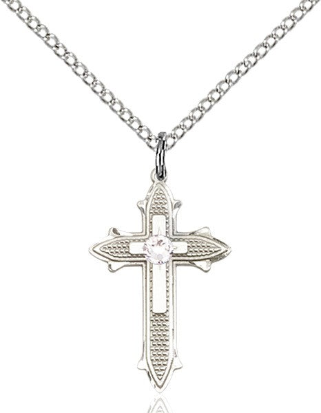 Polished and Textured Cross Pendant with Birthstone Options