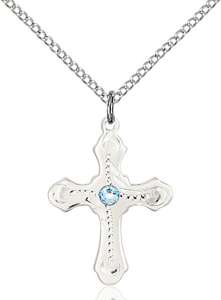 Cross Pendant with Dotted Etching with Birthstone Options for Youth