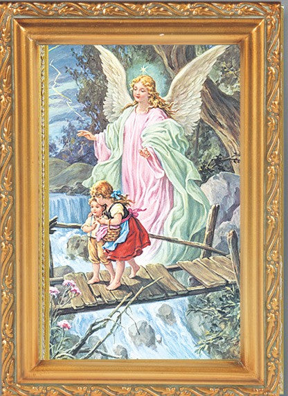 Guardian Angel Antique Gold Framed Print
