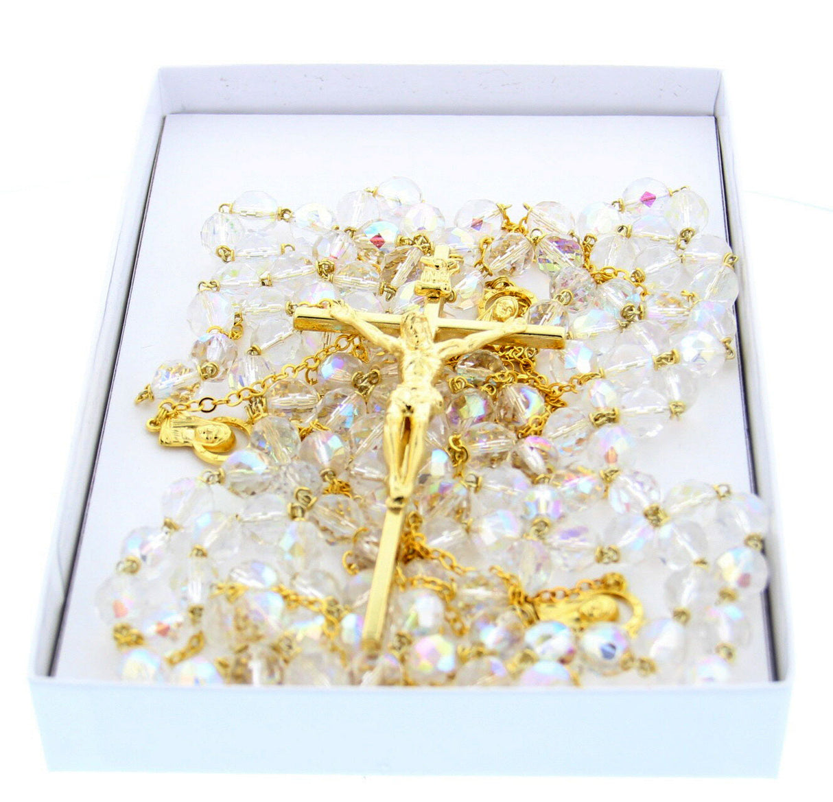 Gold Tone Crystal Bead Lasso Wedding Rosary