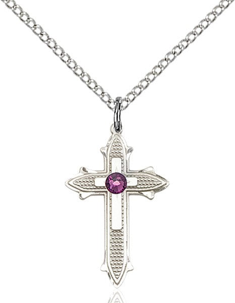 Polished and Textured Cross Pendant with Birthstone Options