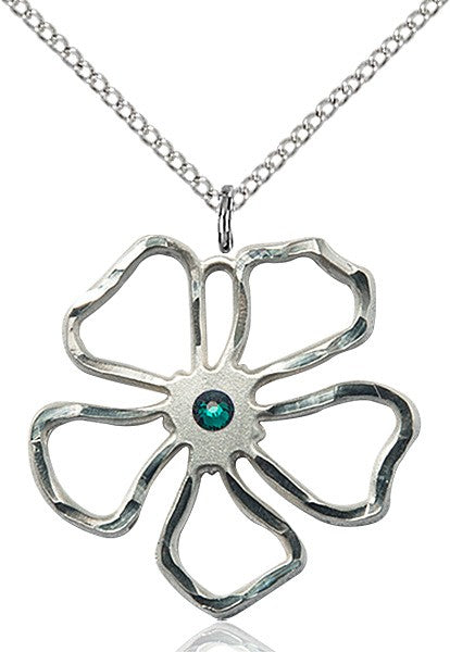 Five Petal Flower Pendant with Birthstone Center