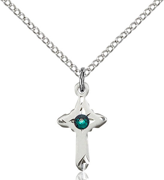 Child's Pointed Edge Cross Pendant with Birthstone Options