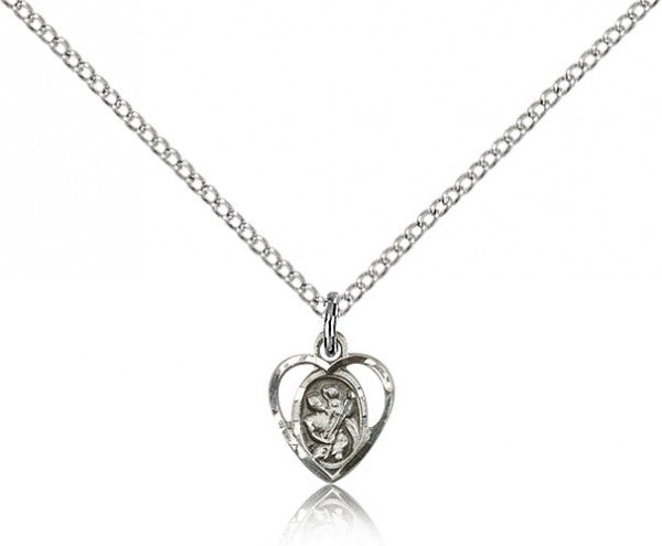 Very Small Open-Cut Heart Shaped St. Christopher Necklace