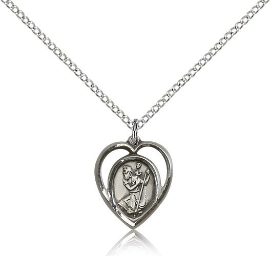 Open-Cut Heart Petite St. Christopher Necklace