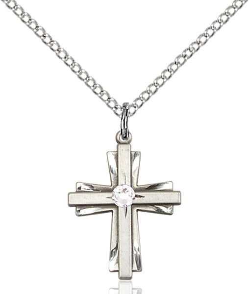 Etched Cross Pendant with Birthstone Options for Youth