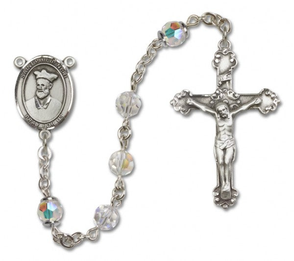 St. Philip Neri Sterling Silver Heirloom Rosary Fancy Crucifix